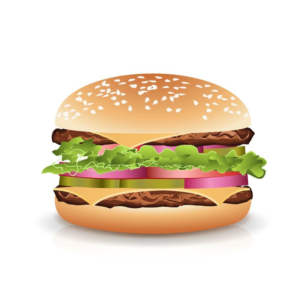 snabb mat realistisk burger vektor. stor burger ikon vektor