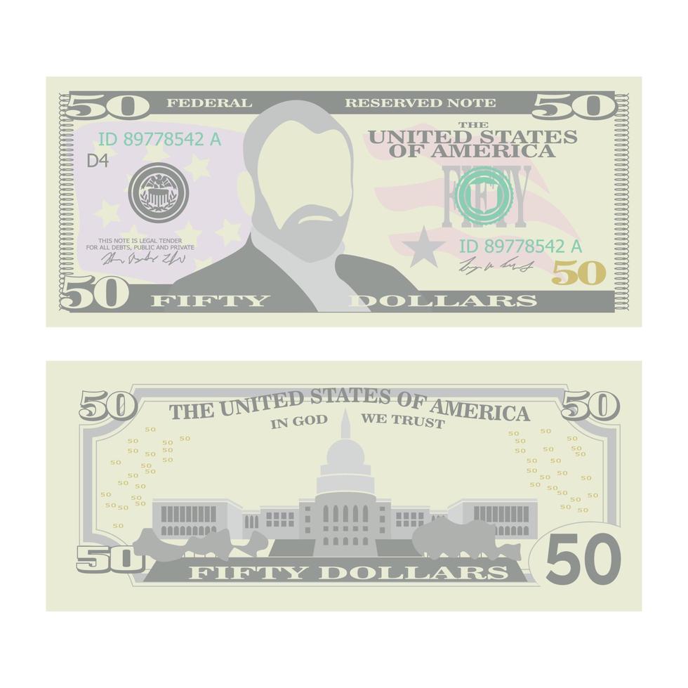 50-Dollar-Banknotenvektor. Karikatur vektor