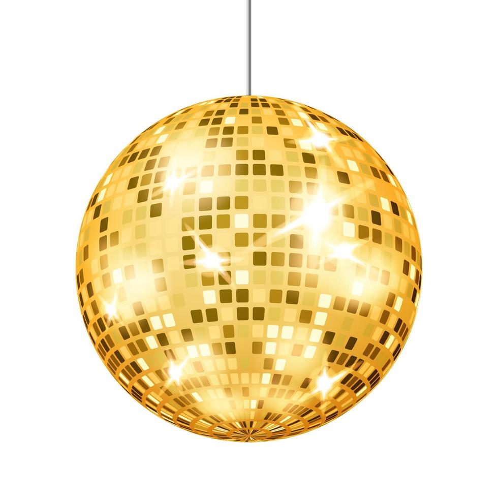 Gold-Disco-Kugel-Vektor. Tanzclub Retro-Party klassisches Lichtelement. Spiegelkugel. isoliert auf weißem hintergrund illustration vektor