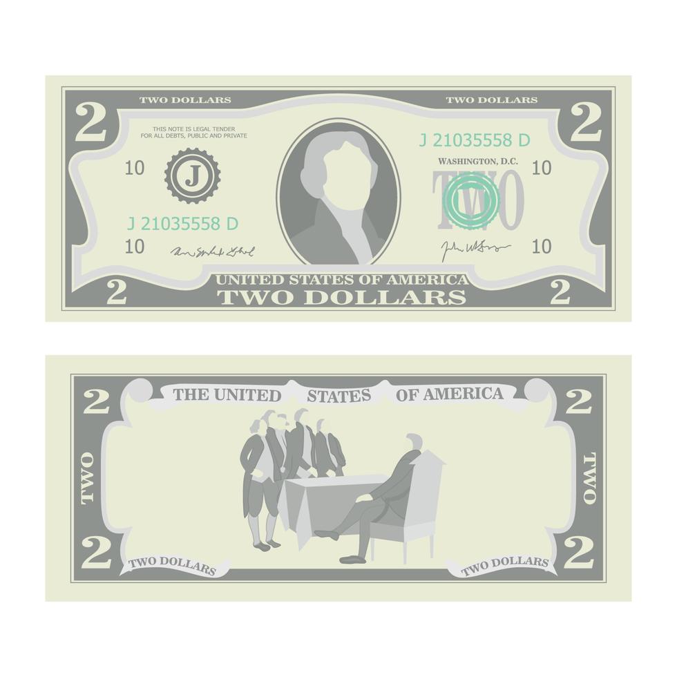 2-Dollar-Banknotenvektor. Karikatur vektor