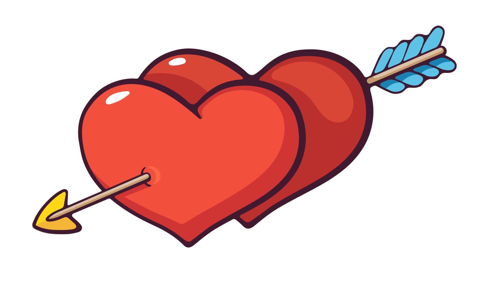 tecknad serie illustration av två hjärtan genomborrad förbi ett pil vektor