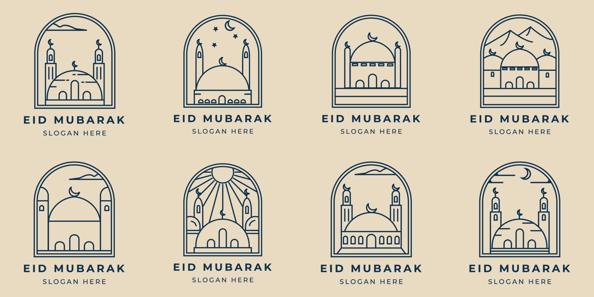 uppsättning moské linje konst logotyp minimalistisk med emblem vektor illustration mall design