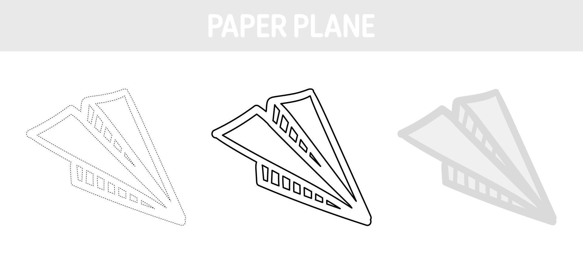 Arbeitsblatt zum Nachzeichnen und Ausmalen von Papierflugzeugen für Kinder vektor