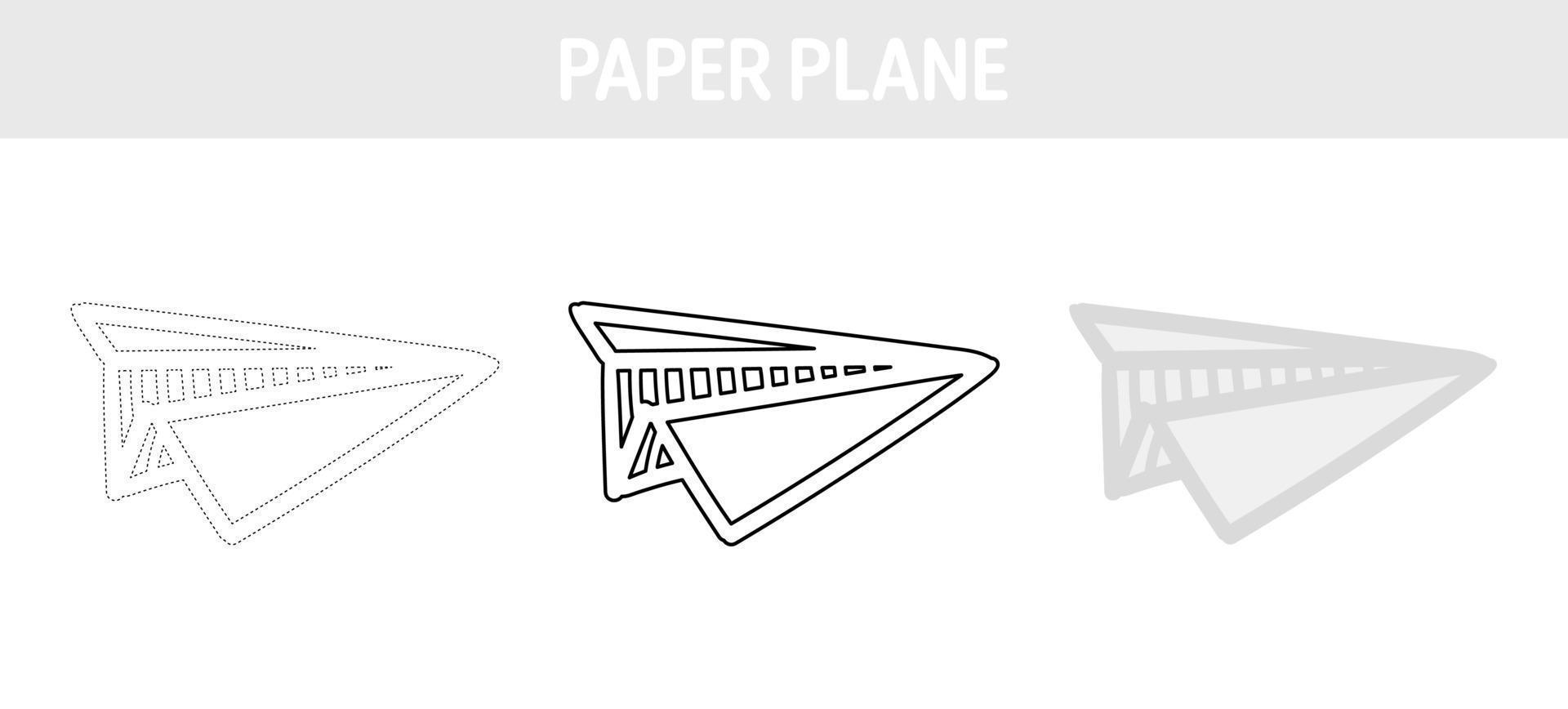 Arbeitsblatt zum Nachzeichnen und Ausmalen von Papierflugzeugen für Kinder vektor