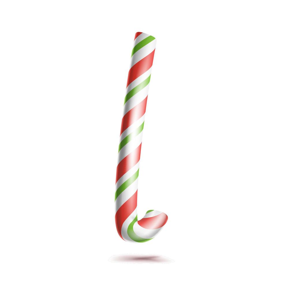 Buchstabe l Vektor. 3D-realistisches Candy Cane-Alphabet-Symbol in Weihnachtsfarben. neujahrsbrief texturiert mit rot, weiß. Typografie-Vorlage. gestreiftes Handwerk isoliertes Objekt. Weihnachtskunstillustration vektor