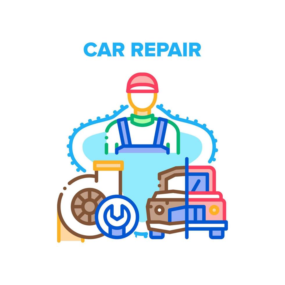 Auto-Reparatur-Vektor-Konzept Farbe Illustration vektor