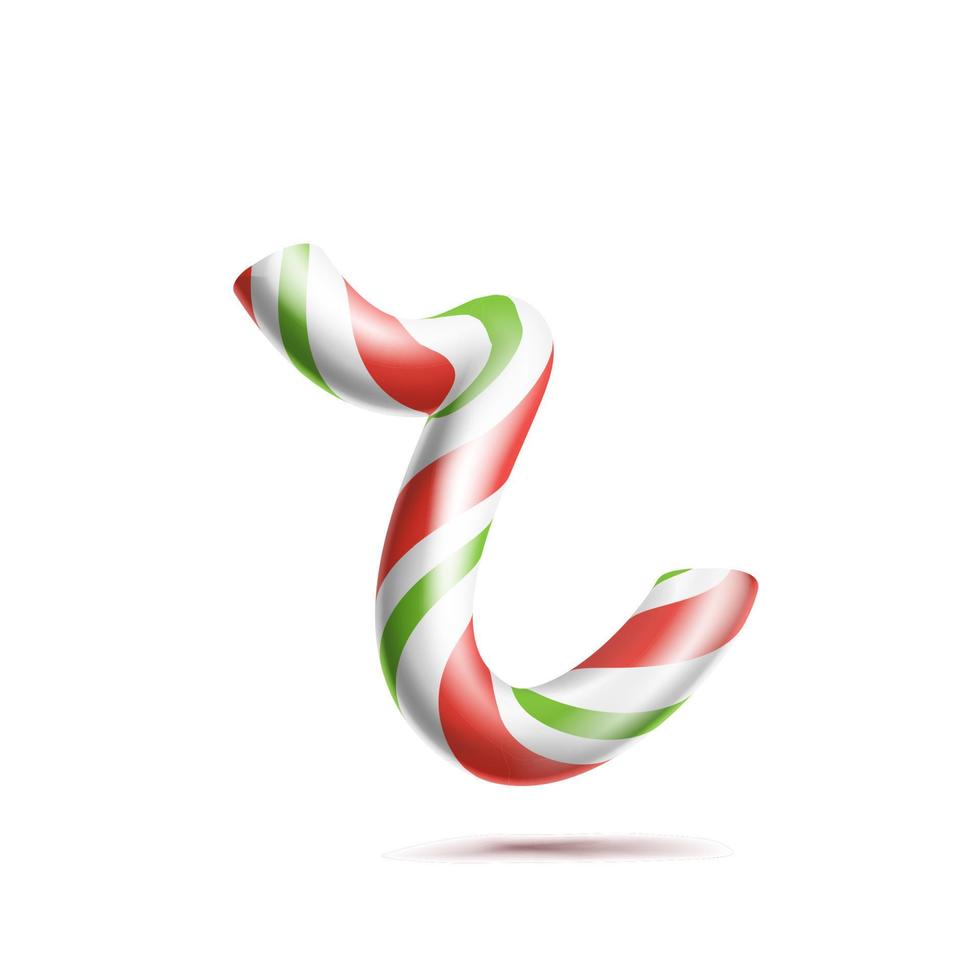 Buchstabe r Vektor. 3D-realistisches Candy Cane-Alphabet-Symbol in Weihnachtsfarben. neujahrsbrief texturiert mit rot, weiß. Typografie-Vorlage. gestreiftes Handwerk isoliertes Objekt. Weihnachtskunstillustration vektor