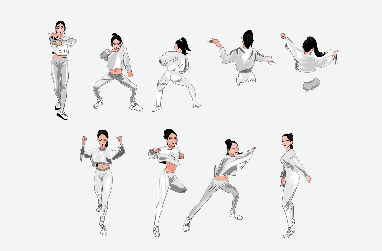 uppsättning av karate flicka vektor illustration isolerat på vit bakgrund