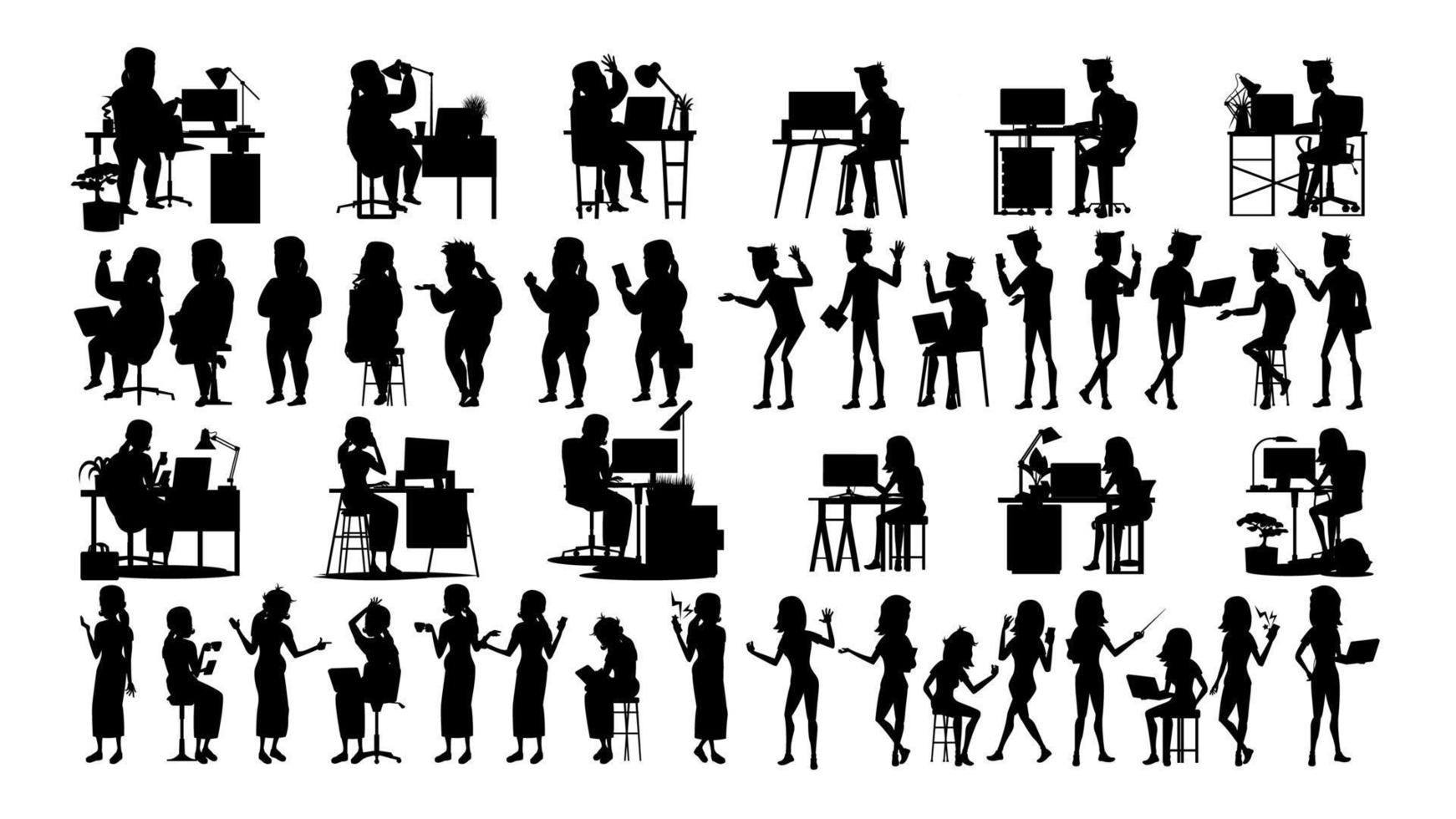 Geschäftsleute Silhouette Set Vektor. männlich Weiblich. Symbol-Pose. soziale Konferenz. führende Geschäftsfrauen. Geschäftsfrau-Manager. Führungsbild. schwarz isoliert auf weißer Abbildung vektor