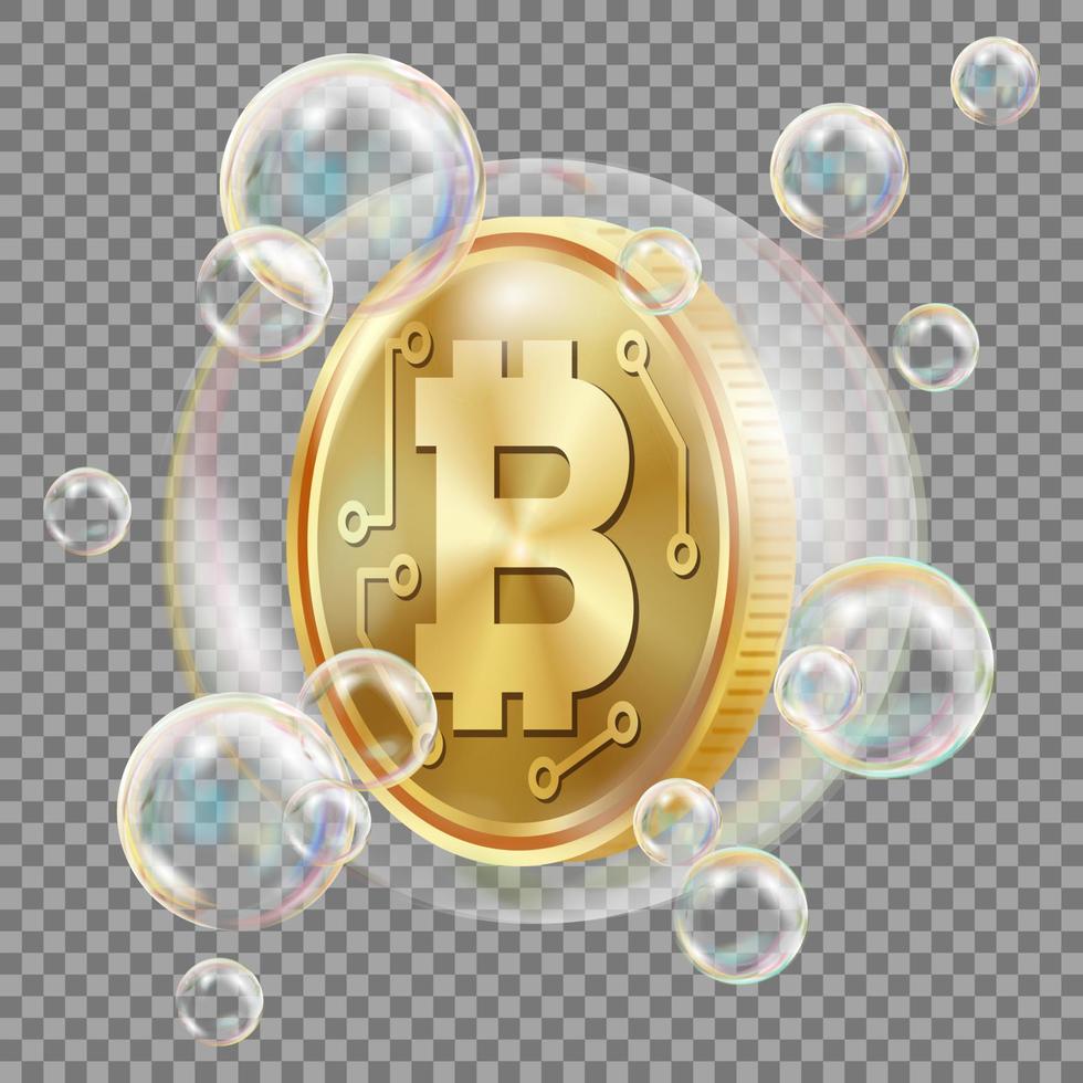 bitcoin i tvål bubbla vektor. investering risk. bitcoin krascha digital pengar. crypto valuta marknadsföra. realistisk isolerat illustration vektor