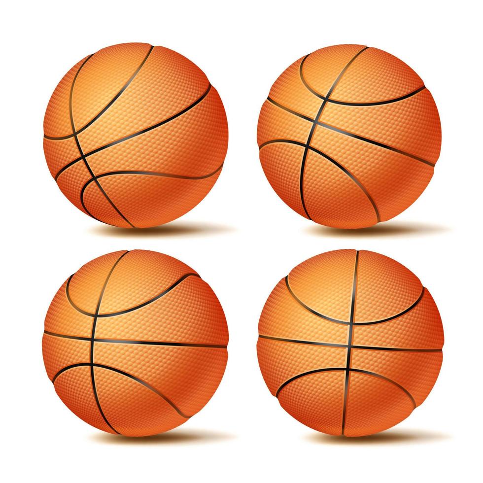 realistischer Basketball-Ball-Set-Vektor. klassischer runder orangefarbener Ball. verschiedene Ansichten. Sportspiel-Symbol. isolierte Abbildung vektor