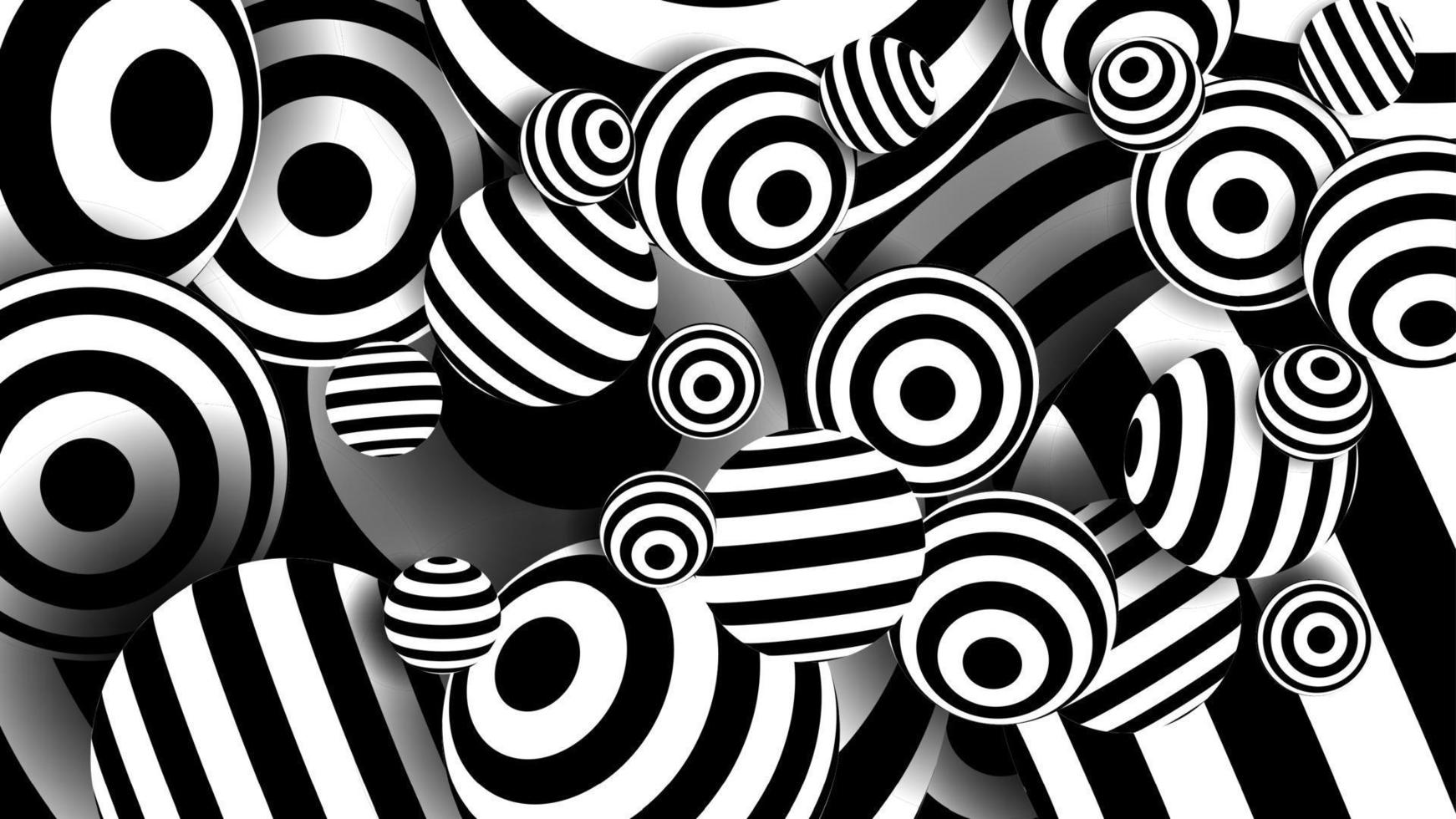 Bälle schwarze Linien Vektor. gestreifte optische Täuschung. weiße und schwarze Linien. abstrakte Darstellung vektor