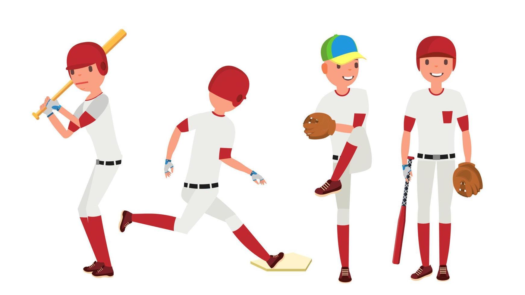 Baseball-Spieler-Vektor. sportliche Aktion im Stadion. starker Schläger. isolierte flache zeichentrickfigur illustration vektor