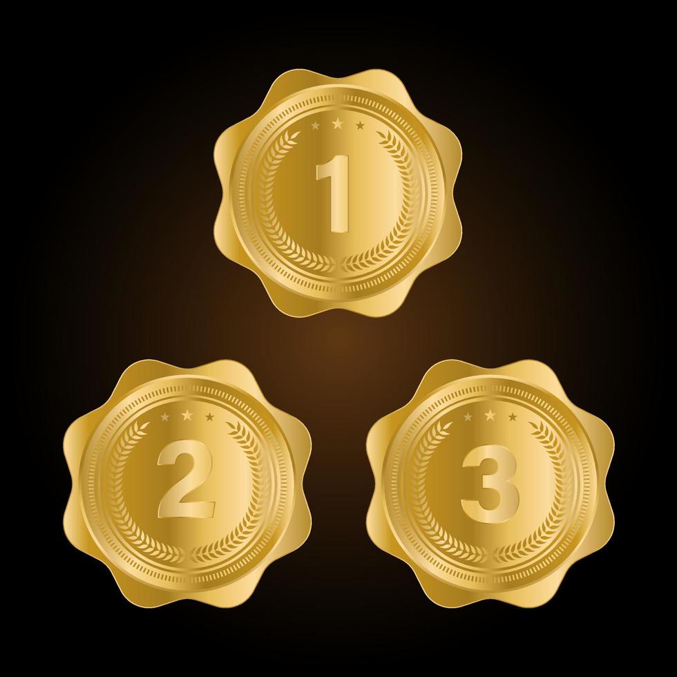 1., 2., 3. Sport vergibt drei Medaillen, Gold isoliert auf schwarzem Hintergrund. Vektor-Illustration vektor