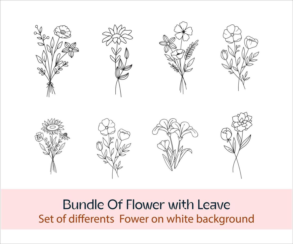 samling av svart i vit redigerbar vår blommor. uppsättning av blommig gren. isolerat på vit för hälsning kort, påsk, tacksägelse, bröllop projekt, mönster. vår uppsättning, hand dragen element. vektor