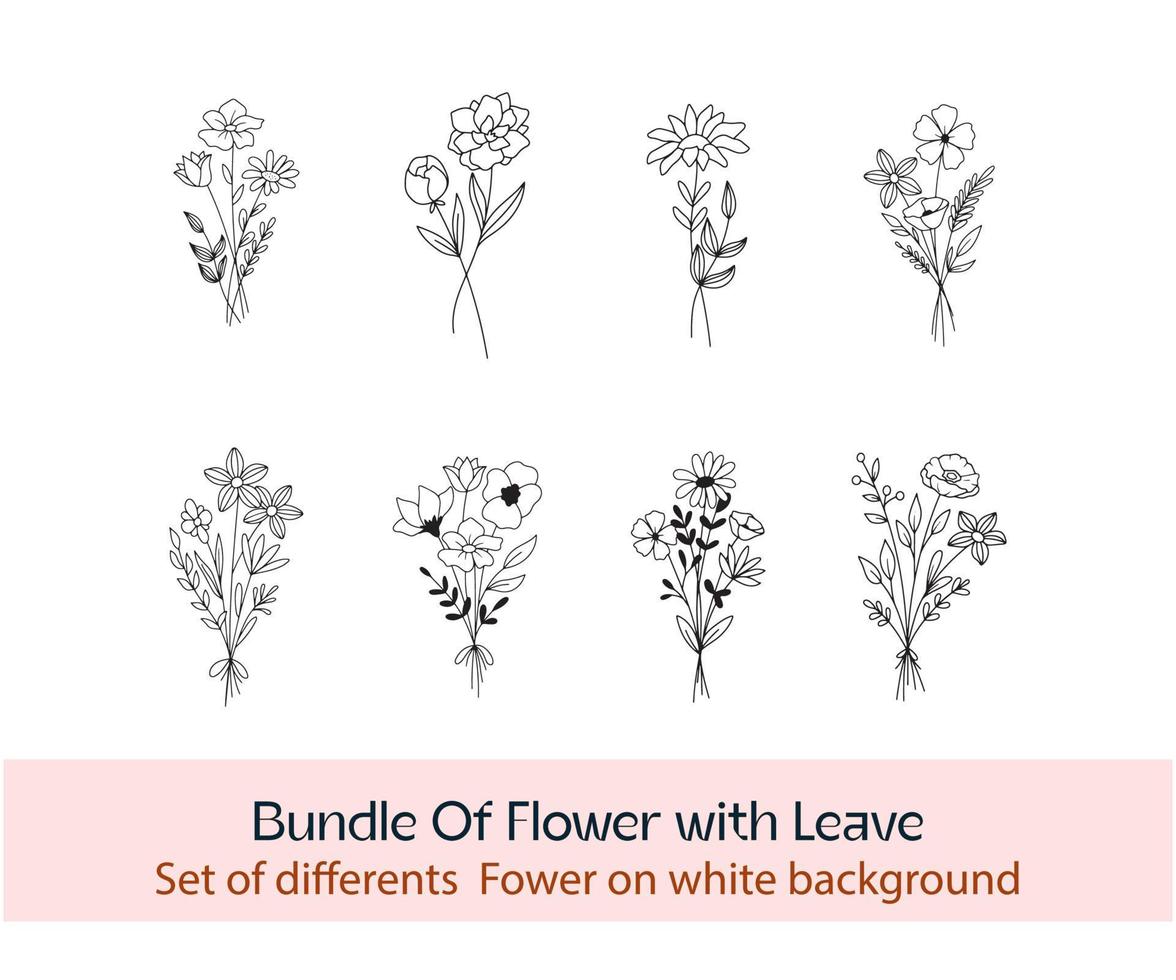 samling av svart i vit redigerbar vår blommor. uppsättning av blommig gren. isolerat på vit för hälsning kort, påsk, tacksägelse, bröllop projekt, mönster. vår uppsättning, hand dragen element. vektor