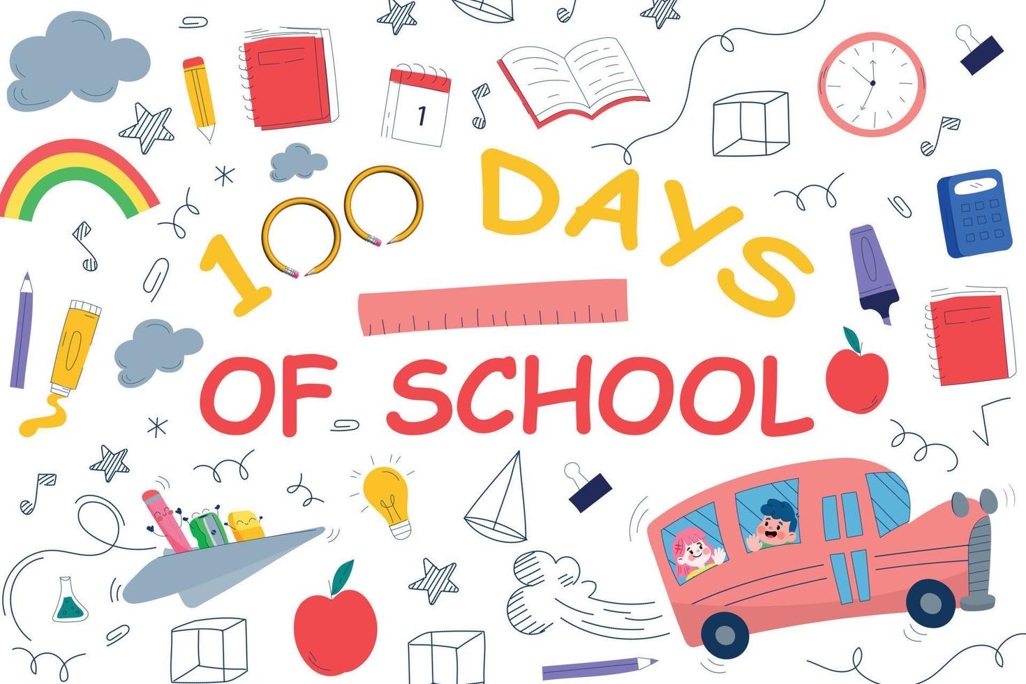 100 dagar av skola barn design, 100 dagar av skola vektor, 100 dagar av skola, 100 dagar av skola barn design affisch, design för barn vektor