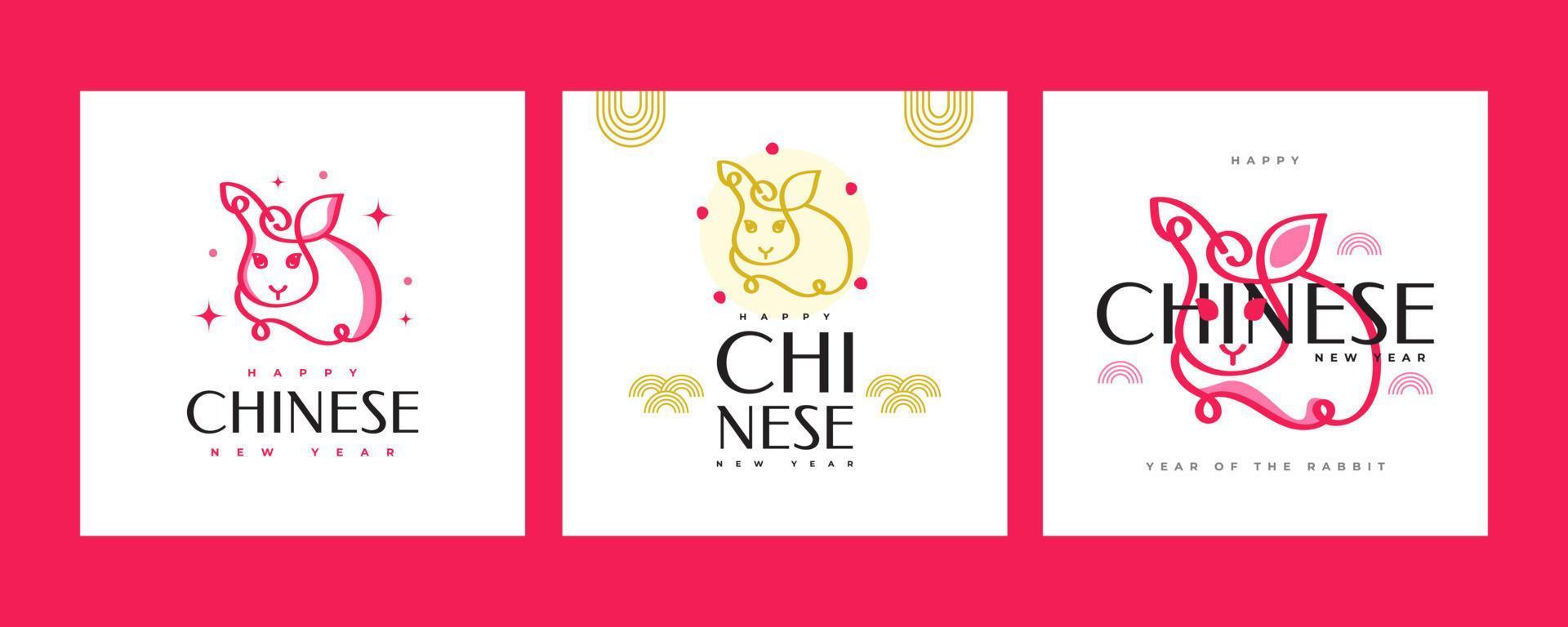 2023 chinesisches neujahr - jahr des kaninchenplakatsets. minimale und trendige plakatvorlage mit niedlicher kaninchenillustration vektor