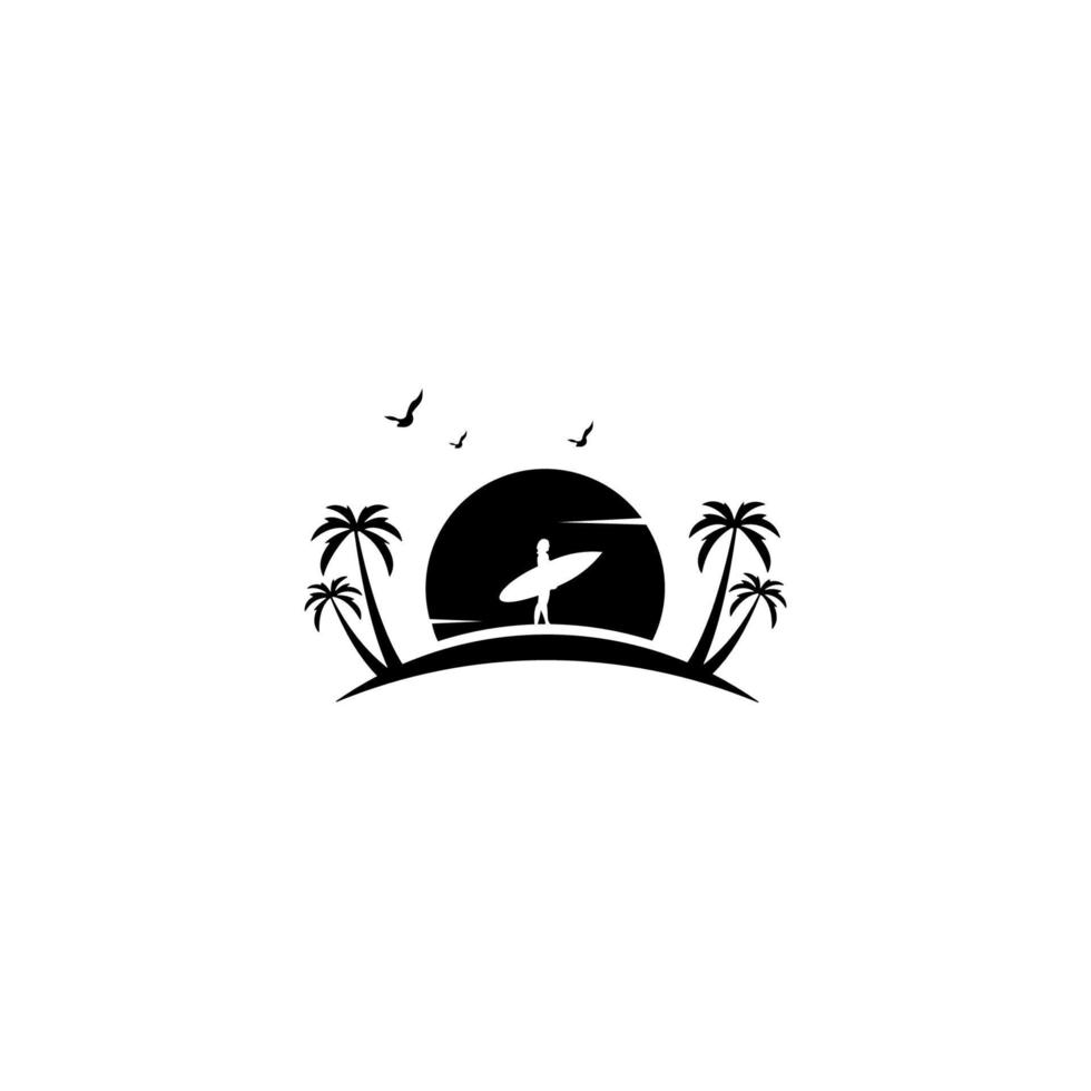Sommer-Logo-Design. sommerlogo zum tourismusthema mit palmenmeer und der aufschrift sommerferien. vektor