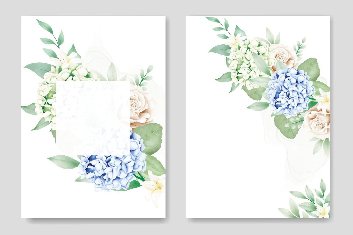 bröllop inbjudan kort med blommig hortensia mall vektor