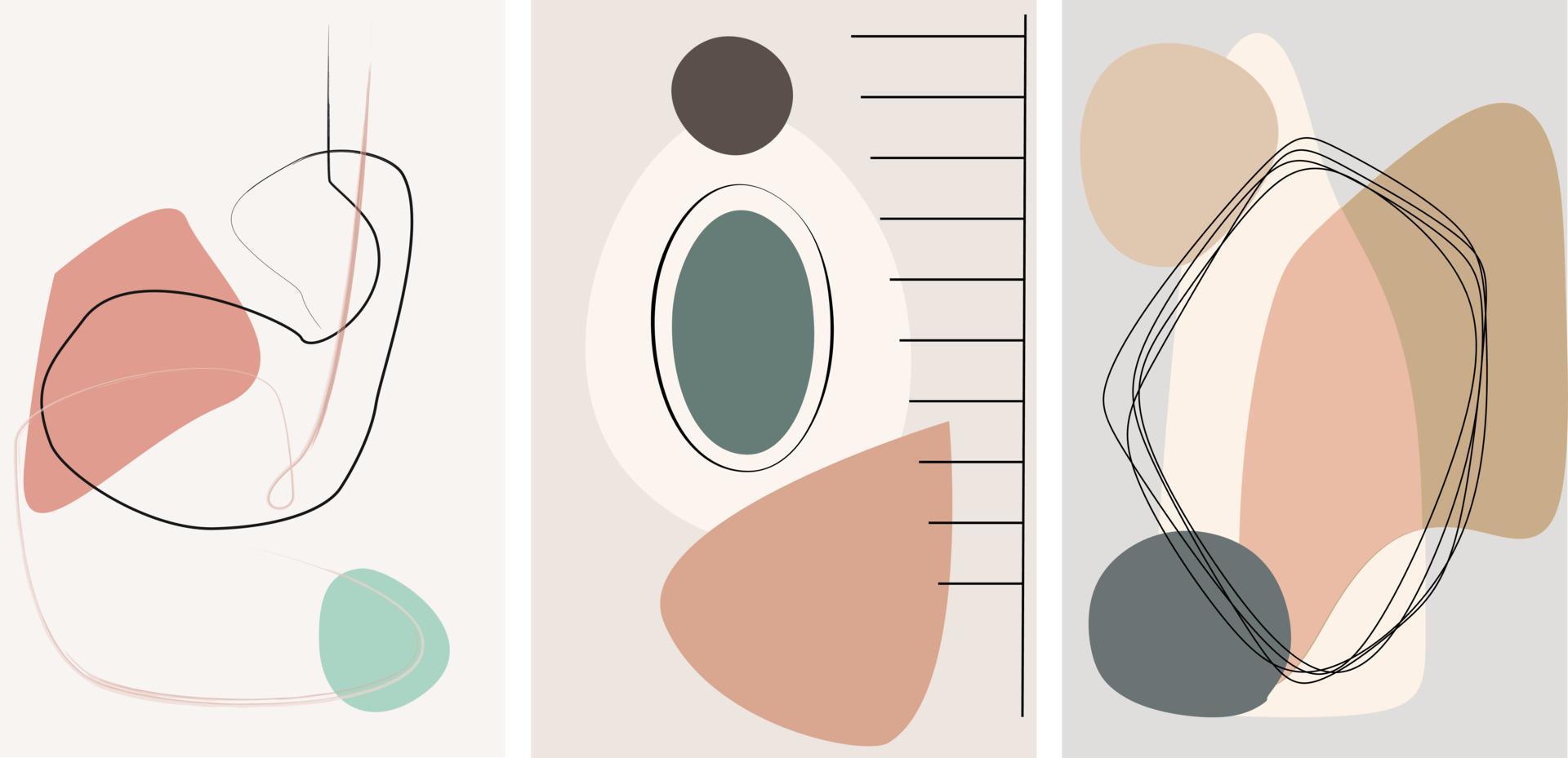 satz moderner abstrakter minimalismuslinien und geometrischer formillustrationen in porträts. kann für die Wanddekoration zu Hause oder im Büro verwendet werden vektor