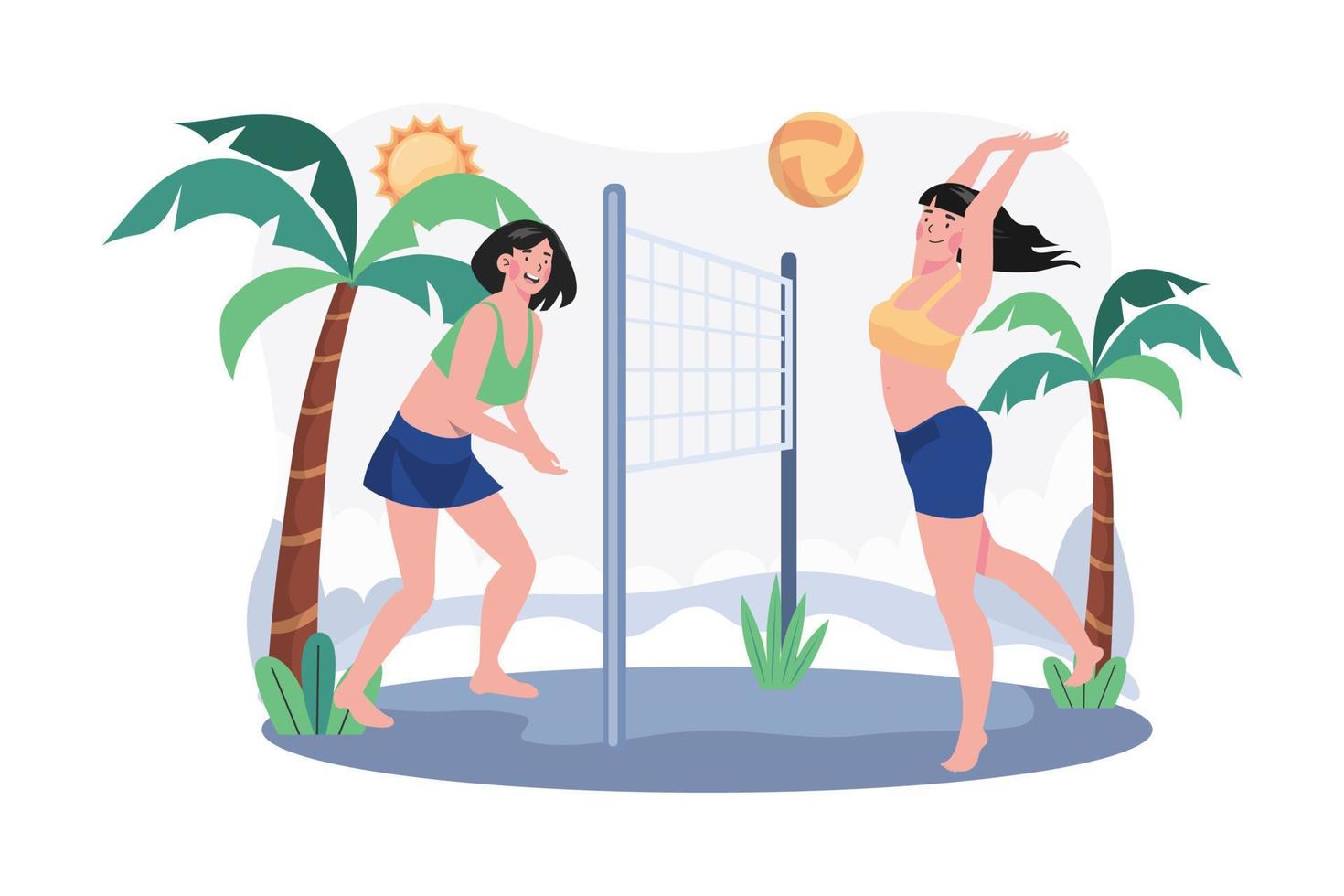 Mädchen, das Beachvolleyball-Illustrationskonzept auf weißem Hintergrund spielt vektor