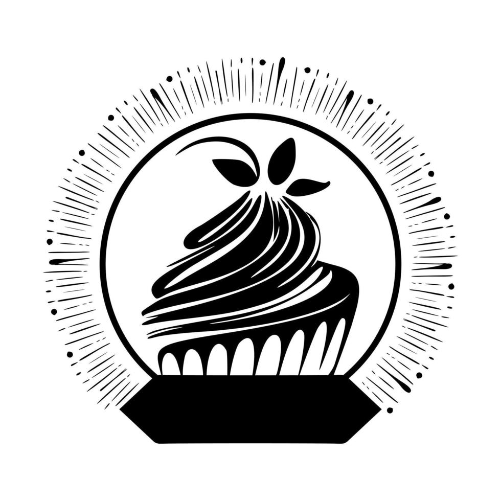 attraktives schwarz-weißes Cupcake-Logo. gut für Drucke und T-Shirts. vektor