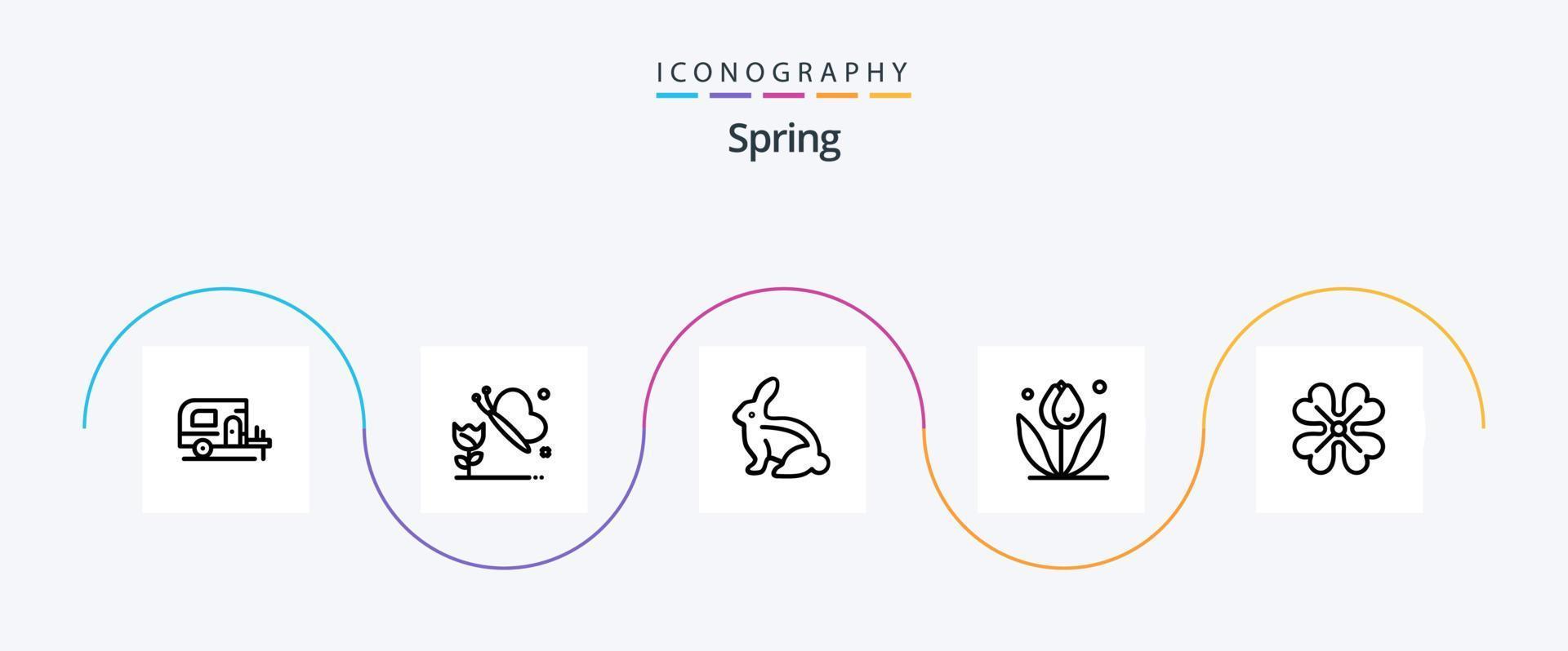 Spring Line 5 Icon Pack inklusive Frühlingsblume. Anemonenblume. Osterhase. Anemone. Natur vektor