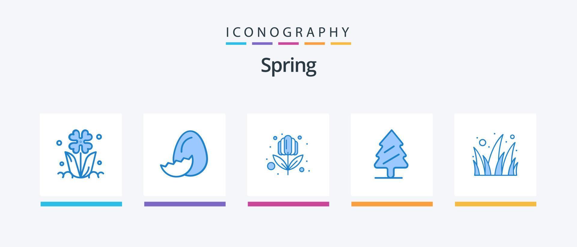 Spring Blue 5 Icon Pack inklusive Garten. Baum. Feder. Feder. Natur. kreatives Symboldesign vektor