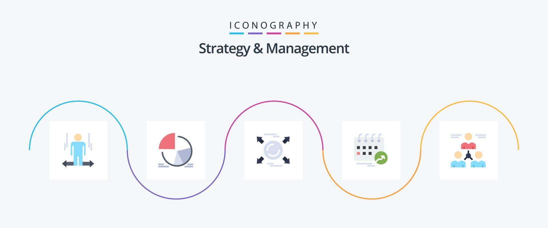 Strategie und Management Flat 5 Icon Pack inklusive Zeitplan. Kalender. Analytik. geplanter Termin. Richtung vektor