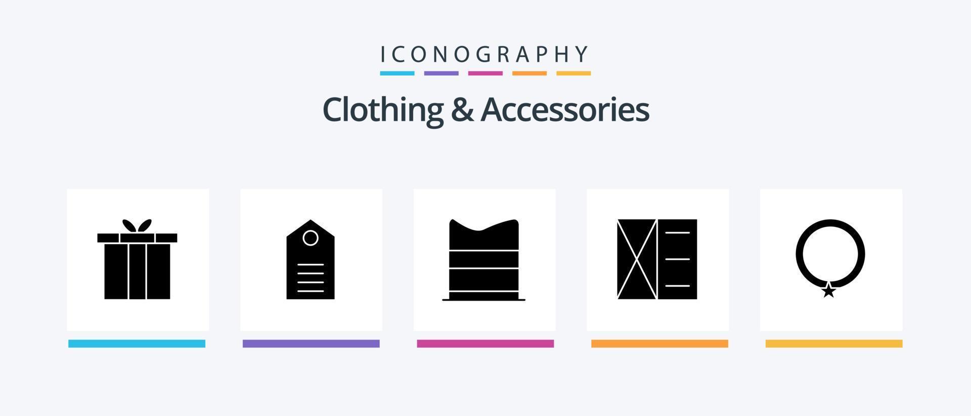 Kleidung und Accessoires Glyph 5 Icon Pack inklusive Zubehör. Mann. tragen. Mode. Netz. kreatives Symboldesign vektor