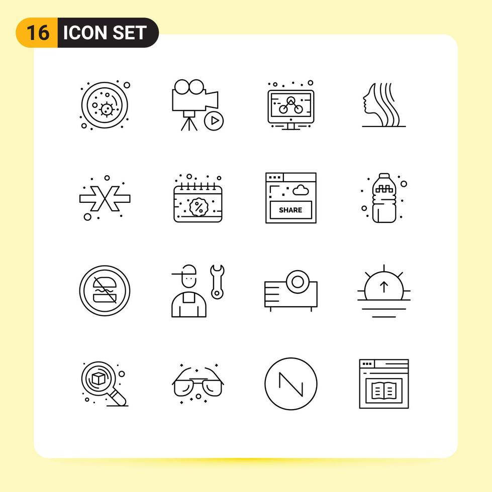 mobil gränssnitt översikt uppsättning av 16 piktogram av pilar ansikte video flicka kvinna redigerbar vektor design element
