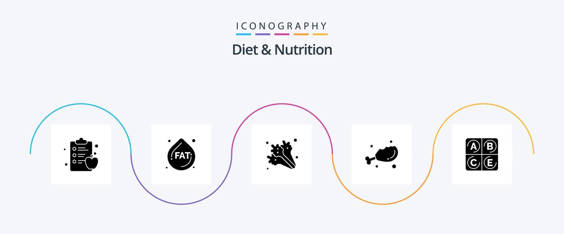 Diät und Ernährung Glyphe 5 Icon Pack inklusive . Vitamin. gesund. Diät. Lebensmittel vektor