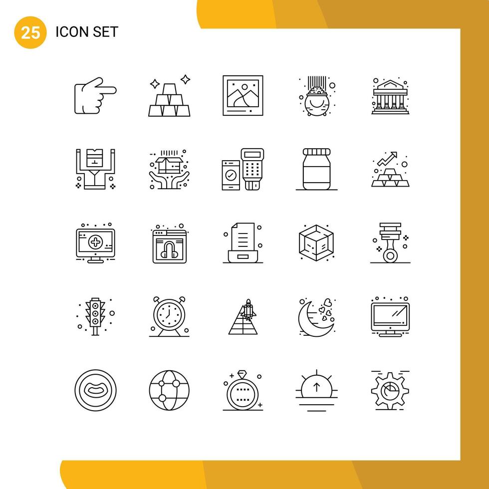 Stock Vector Icon Pack mit 25 Zeilen Zeichen und Symbolen für Investment Bank Foto Pot Luck editierbare Vektordesign-Elemente