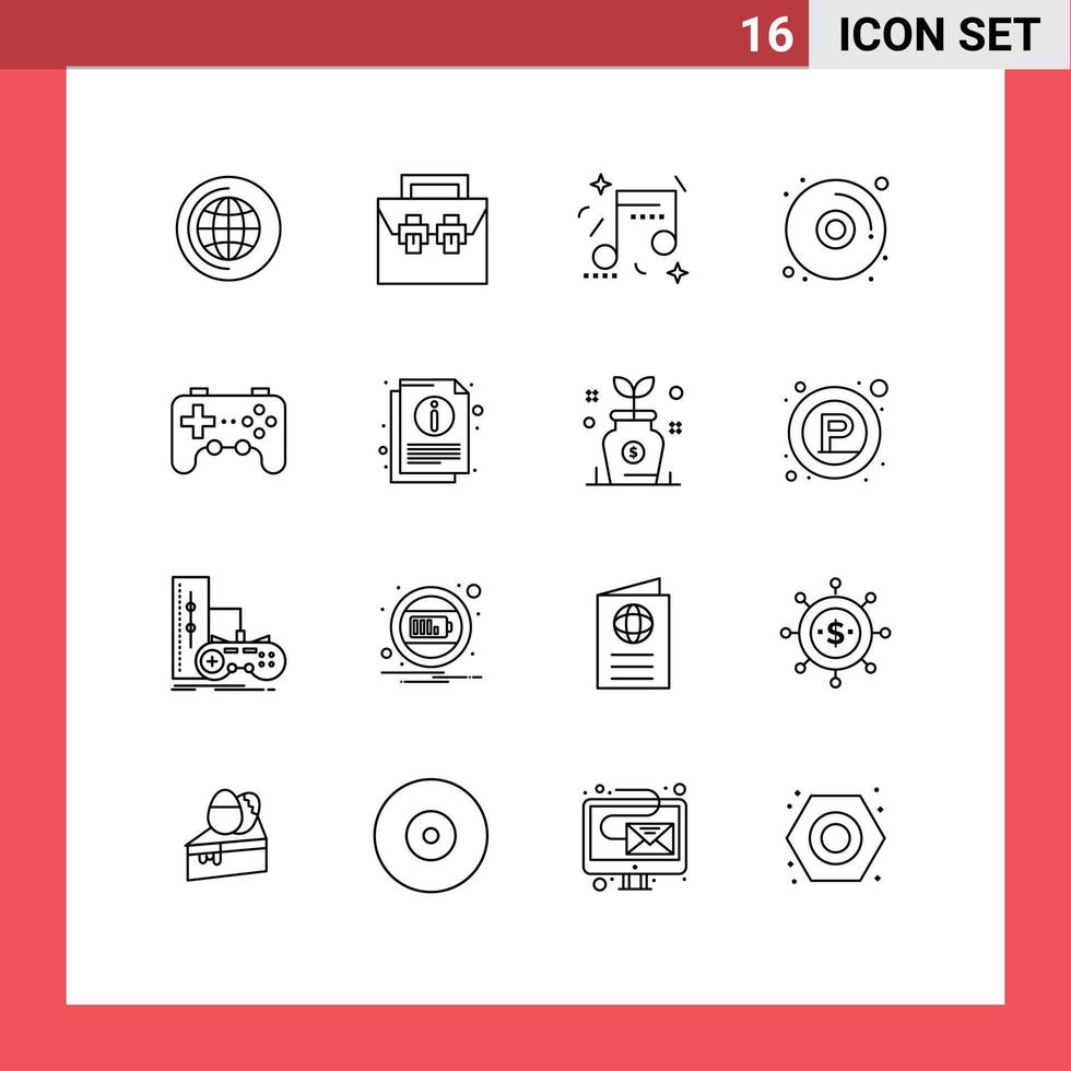 16 tematiska vektor konturer och redigerbar symboler av spel kontrollant firande dvd CD redigerbar vektor design element