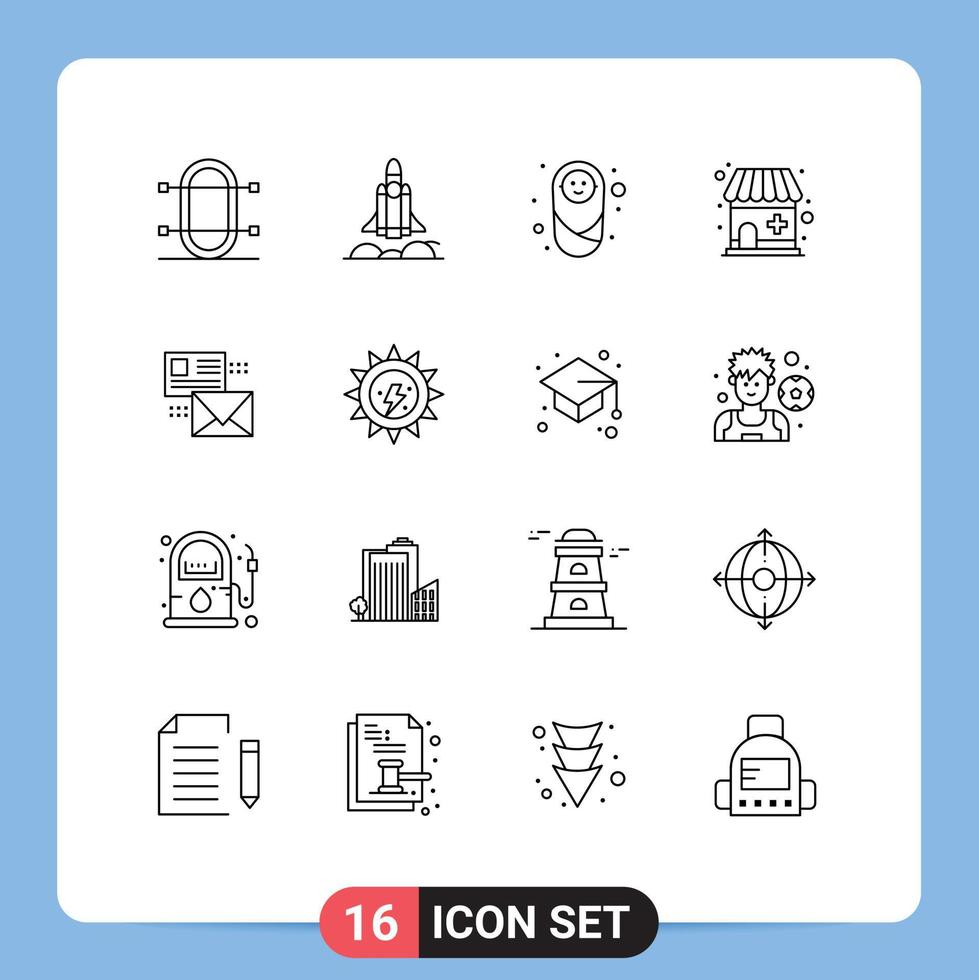 16 universelle Gliederungszeichen Symbole für Konversationsapotheken-Startup-Schutz für medizinische Geschäfte editierbare Vektordesign-Elemente vektor