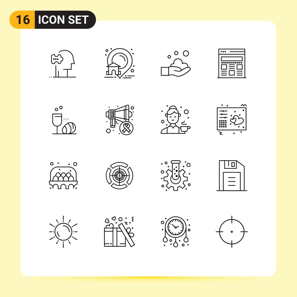 16 tematiska vektor konturer och redigerbar symboler av påsk glas rengöring webbsida gränssnitt redigerbar vektor design element