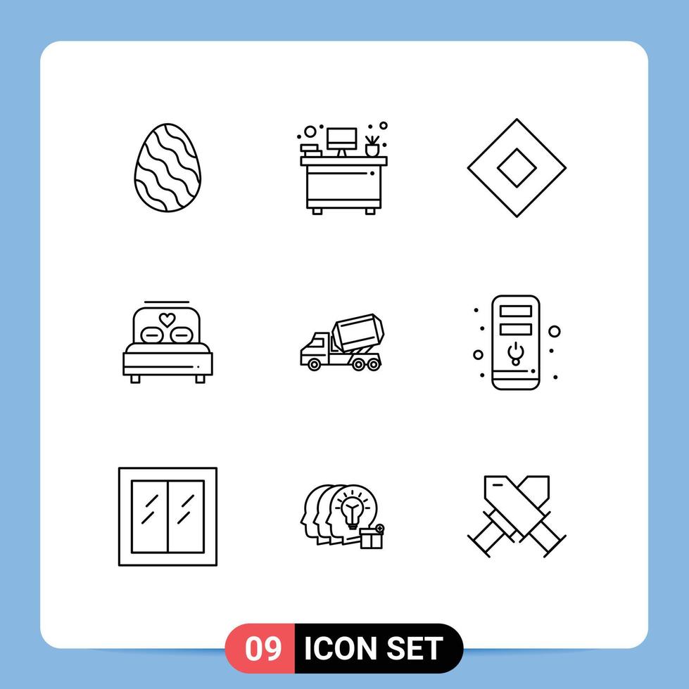 9 kreativ ikoner modern tecken och symboler av konstruktion lastbil tvål bröllop kärlek redigerbar vektor design element