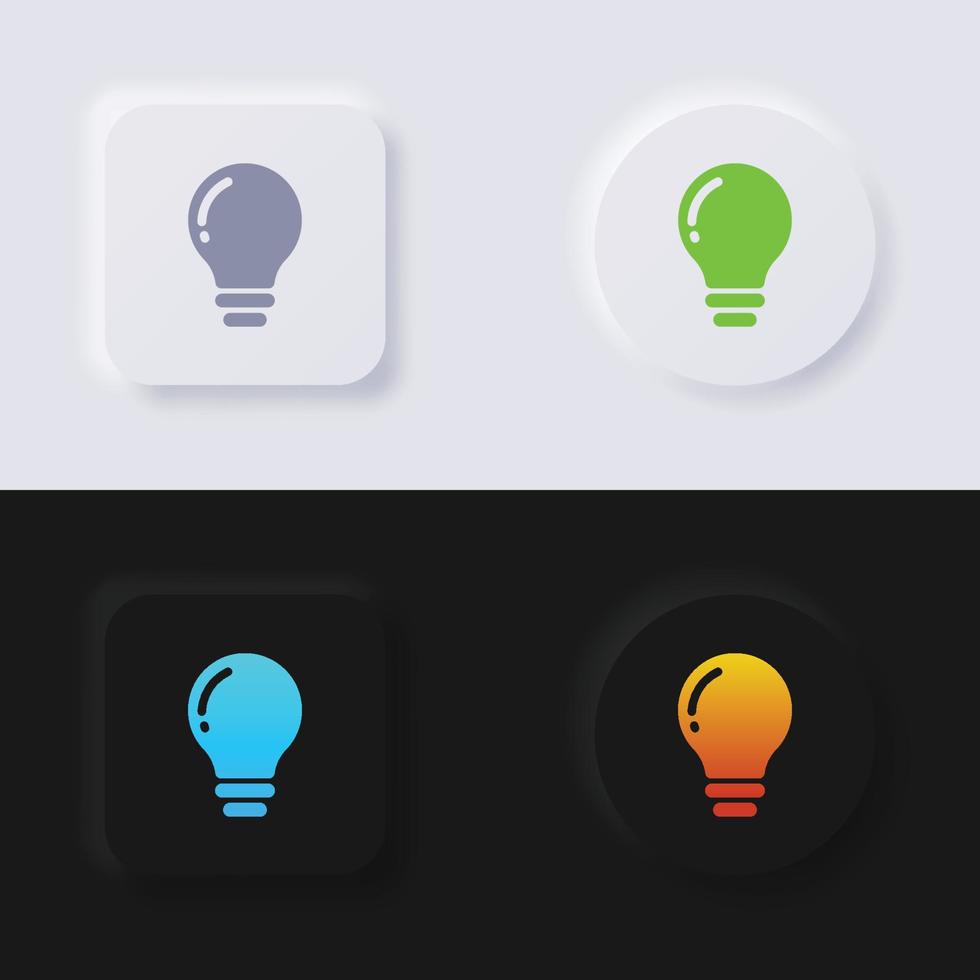ljus Glödlampa ikon uppsättning, Flerfärgad neumorphism knapp mjuk ui design för webb design, Ansökan ui och Mer, ikon uppsättning, knapp, vektor. vektor