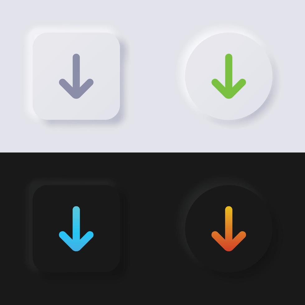 ladda ner knapp ikon uppsättning, Flerfärgad neumorphism knapp mjuk ui design för webb design, Ansökan ui och Mer, knapp, vektor. vektor