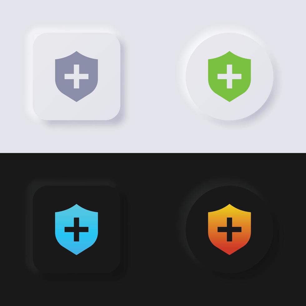skydda ikon med plus symbol, ikon uppsättning, Flerfärgad neumorphism knapp mjuk ui design för webb design, Ansökan ui och Mer, ikon uppsättning, knapp, vektor. vektor