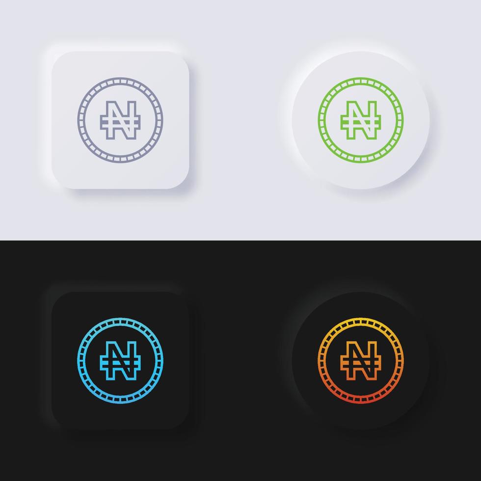 nigeria naira valuta symbol mynt knapp ikon uppsättning, Flerfärgad neumorphism knapp mjuk ui design för webb design, Ansökan ui och Mer, knapp, vektor. vektor