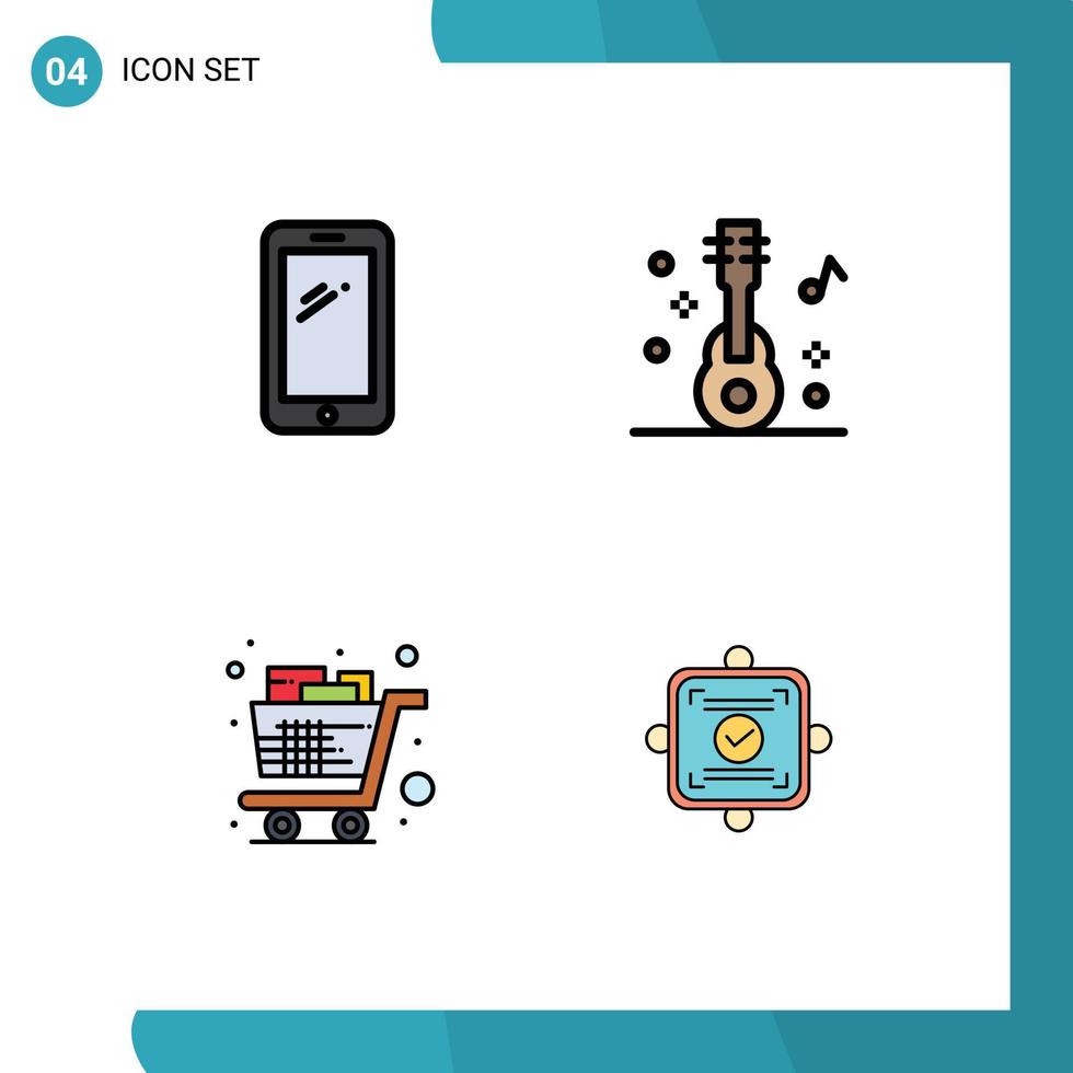 Stock Vector Icon Pack mit 4 Zeilen Zeichen und Symbolen für Telefon Warenkorb Huawei Gitarre Lebensmittel editierbare Vektordesign-Elemente