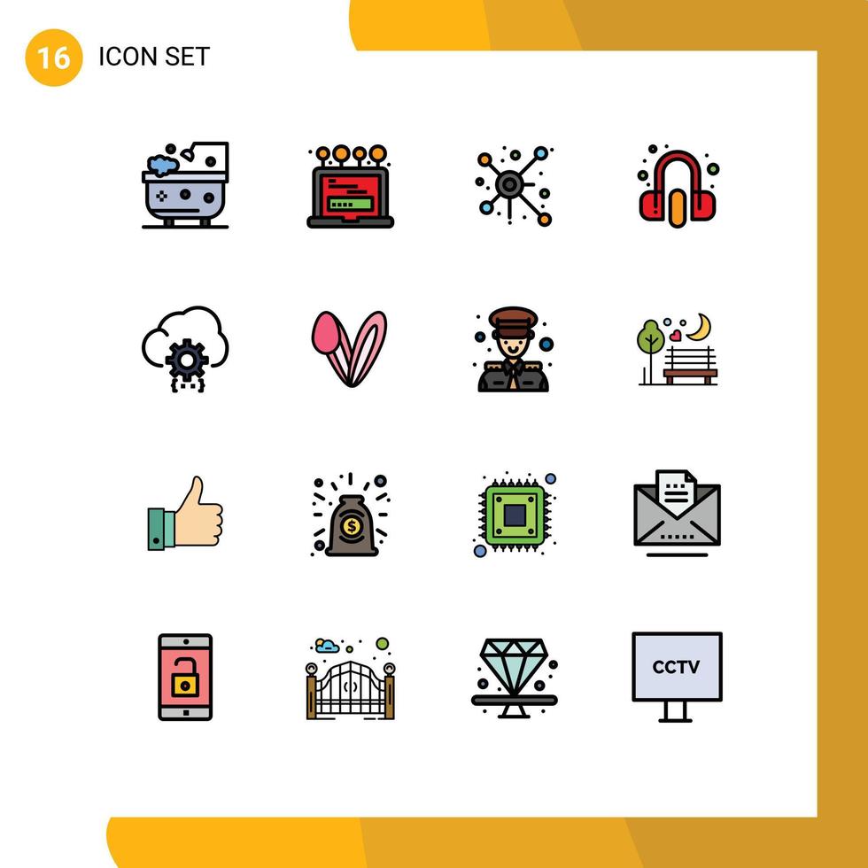 16 universelle, flache, farbgefüllte Linien für Web- und mobile Anwendungen, die Kopfhörer codieren, verteilen Service-Kunden, bearbeitbare kreative Vektordesign-Elemente vektor
