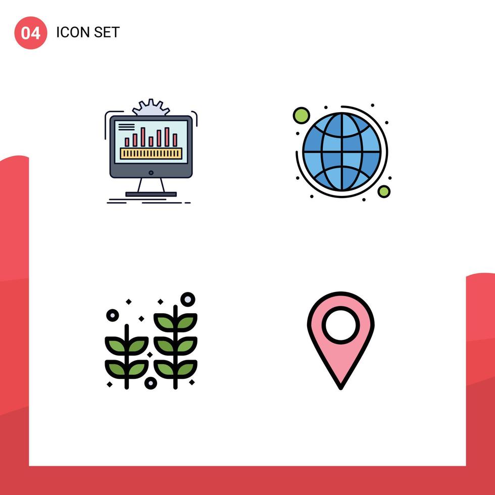 uppsättning av 4 modern ui ikoner symboler tecken för instrumentbräda strand övervakning global företag växt redigerbar vektor design element