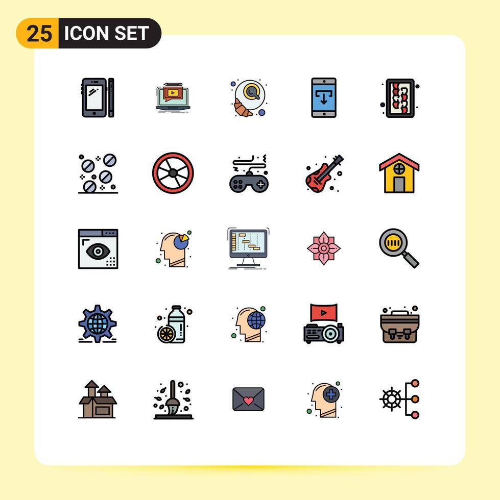 25 benutzerschnittstellengefüllte flache farbpakete moderner zeichen und symbole der mobilen datentutorialanwendung croissant editierbare vektordesignelemente vektor
