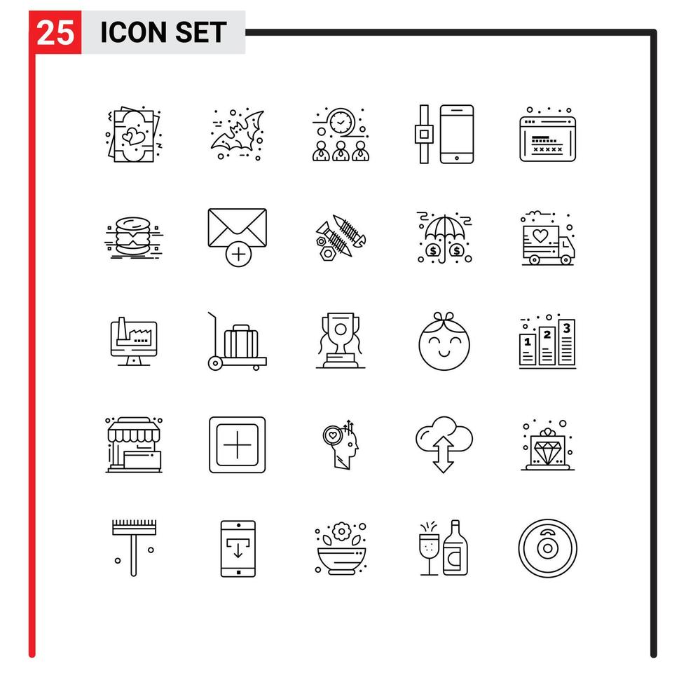 Aktienvektor-Icon-Pack mit 25 Zeilenzeichen und Symbolen für die Programmierung von Codierungsmeetings mit Smartphones verbinden editierbare Vektordesign-Elemente vektor