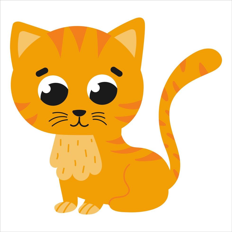 süße rote Katze im Cartoon-Stil isoliert auf weißem Hintergrund, Nutztier, ländliches Lifestyle-Konzept für Kinderbücher oder Poster vektor