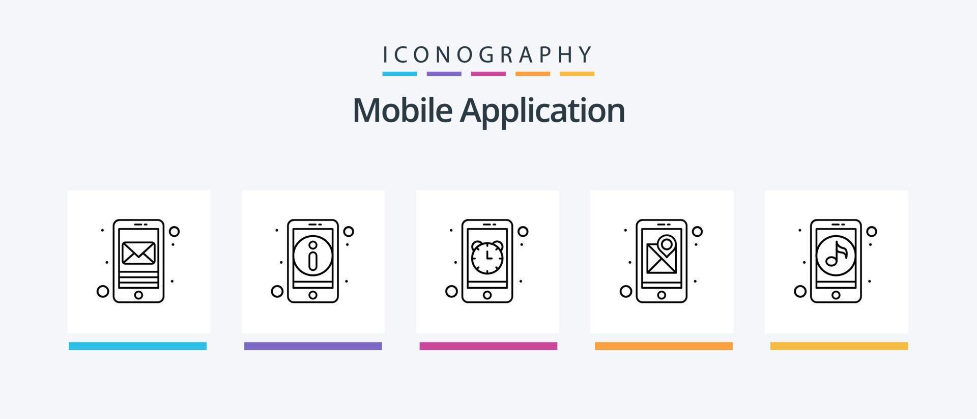 Symbolpaket für die mobile Anwendung Linie 5 einschließlich App. Ausrüstung. mobiles Video. App. kreatives Symboldesign vektor