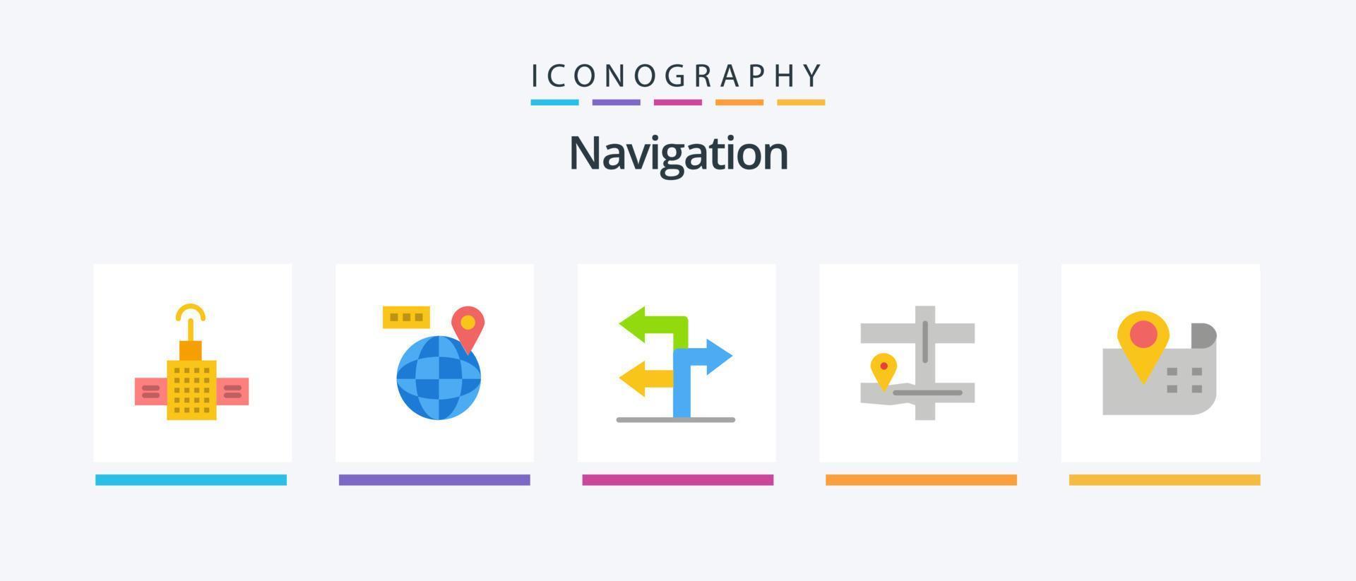 navigering platt 5 ikon packa Inklusive . plats. riktning. navigering. stift. kreativ ikoner design vektor